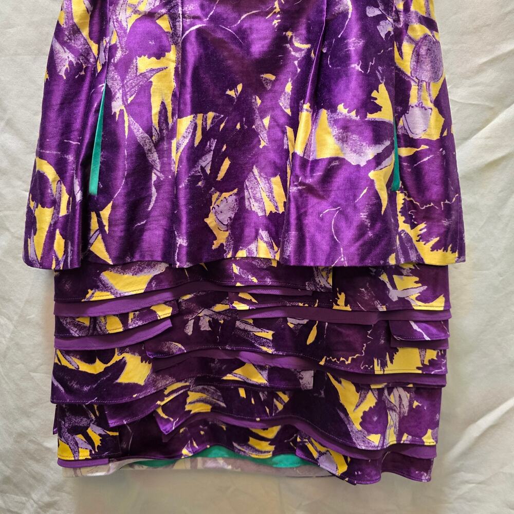 BCBGMaxazria Ultraviolet Strapless Tiered satin mini dress 6 green purple - Picture 4 of 13